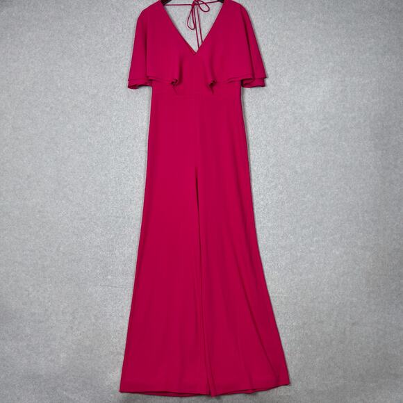 Halston Heritage Pink Cape Overlay Wide Leg Jumpsuit Size 6 - Picture 2 of 10